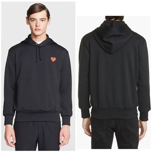 Comme des Garçons PLAY Black/Red Embroidered Heart Logo Pullover Hoodie Size XL - Picture 1 of 13